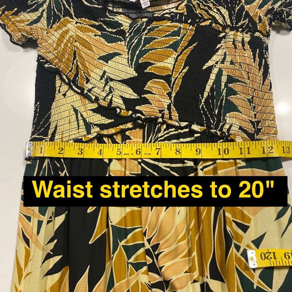 PATRONS OF PEACE Off-Shoulder Smocked Wide Leg Crop Jumpsuit XS Tropical Vacay - Picture 8 of 14